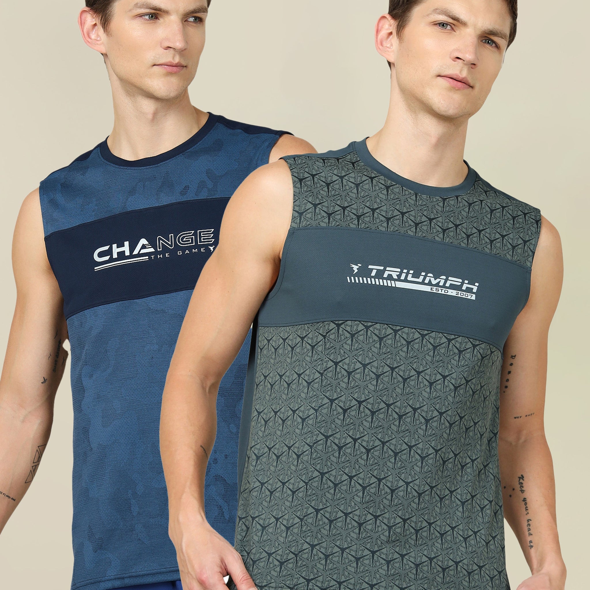 Men Printed Slim Fit Crew Neck Innerwear Vest with TECHNO COOL+ (Pack Of 2)