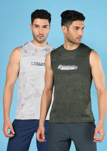 Men Printed Slim Fit Crew Neck Innerwear Vest with TECHNO COOL+ (Pack Of 2)