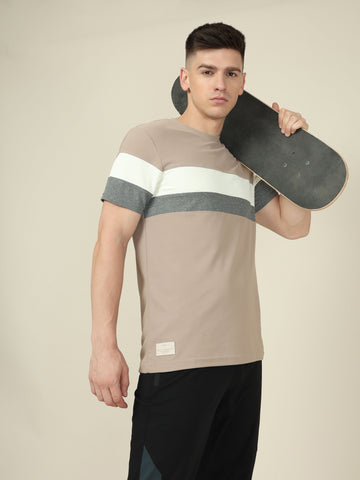 Men Colorblock Slim Fit Crew Neck T-shirt with MATPIQ