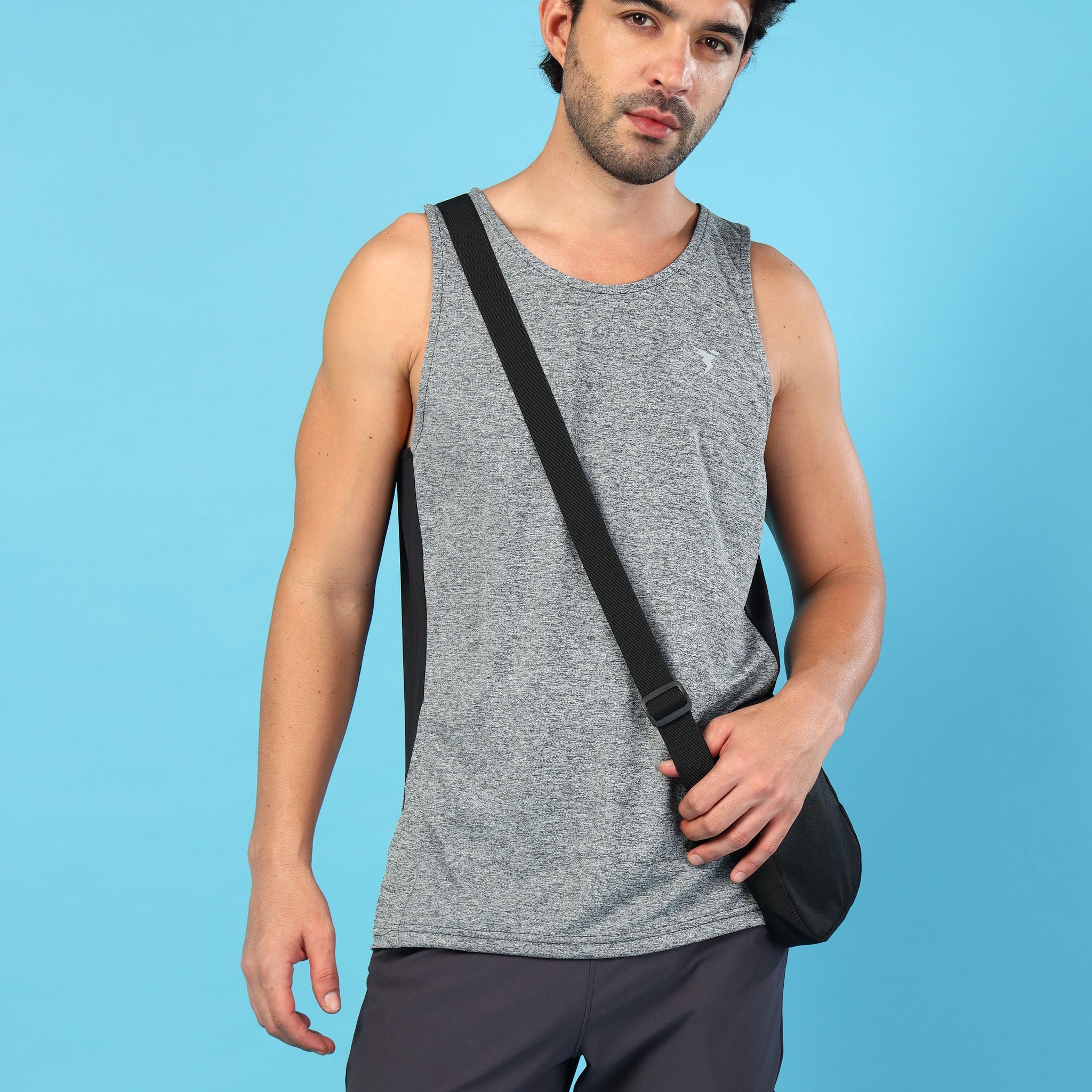 Men Melange Slim Fit Round Neck Sports Innerwear Vest with DOUBLE COOL