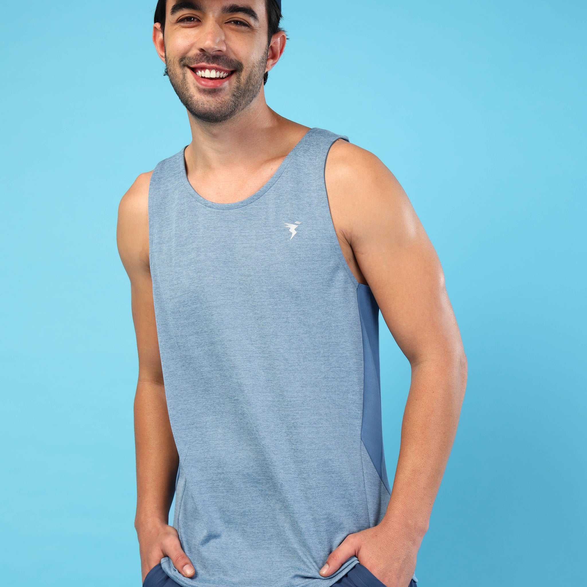 Men Melange Slim Fit Round Neck Sports Innerwear Vest with DOUBLE COOL