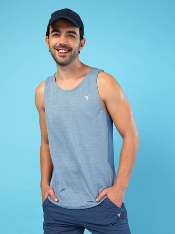 Men Melange Slim Fit Round Neck Sports Innerwear Vest with DOUBLE COOL