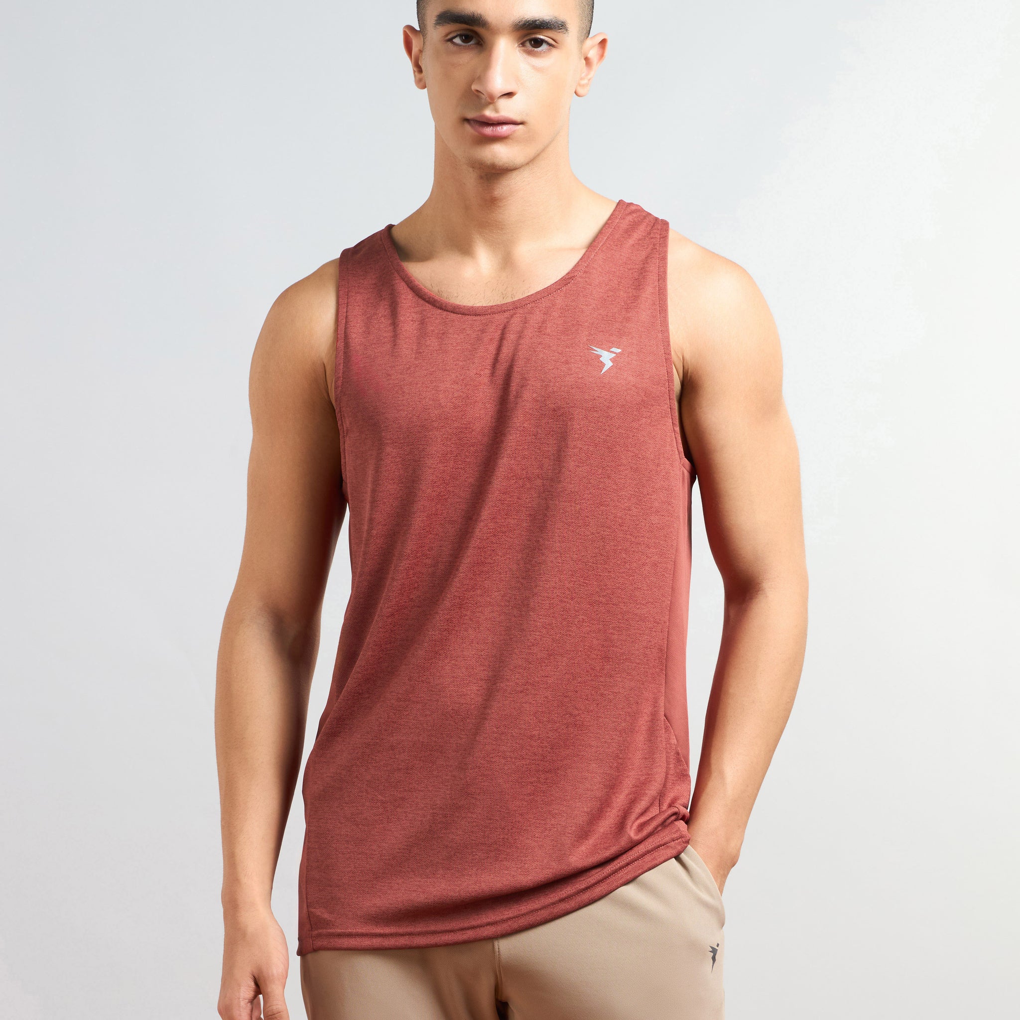 Men Melange Slim Fit Round Neck Sports Innerwear Vest with DOUBLE COOL