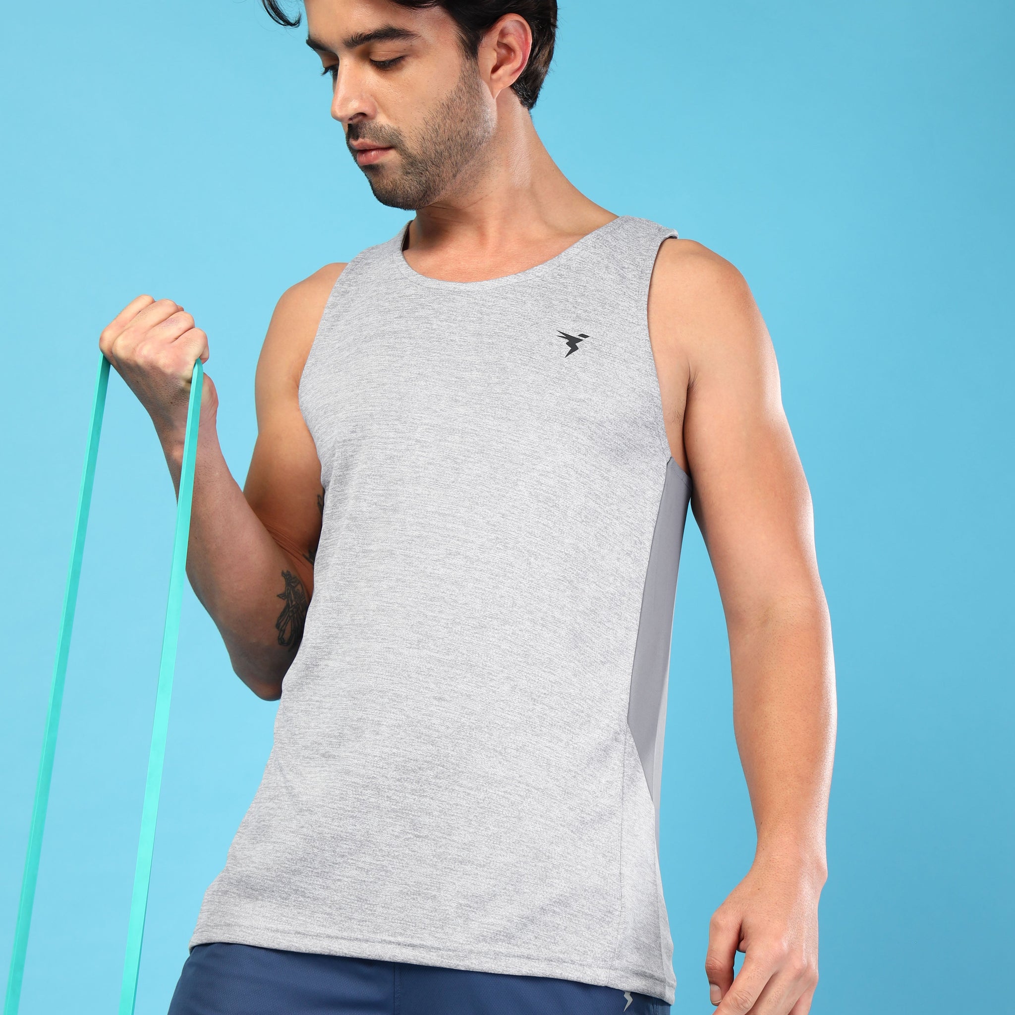 Men Melange Slim Fit Round Neck Sports Innerwear Vest with DOUBLE COOL