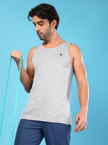 Men Melange Slim Fit Round Neck Sports Innerwear Vest with DOUBLE COOL