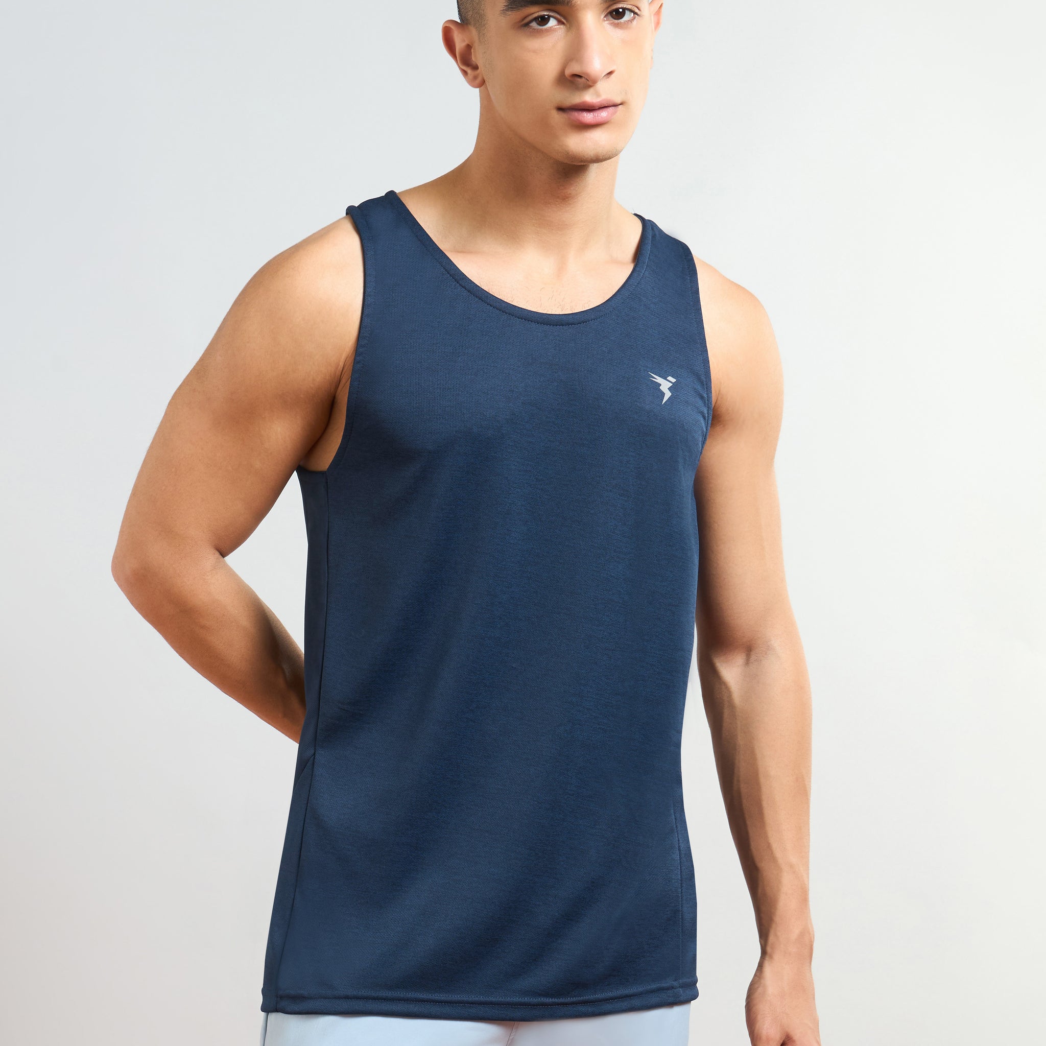 Men Melange Slim Fit Round Neck Sports Innerwear Vest with DOUBLE COOL