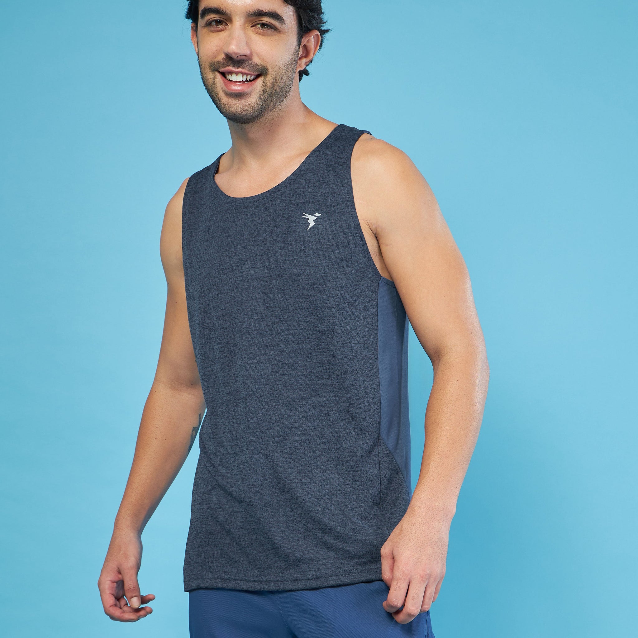 Men Melange Slim Fit Round Neck Sports Innerwear Vest with DOUBLE COOL