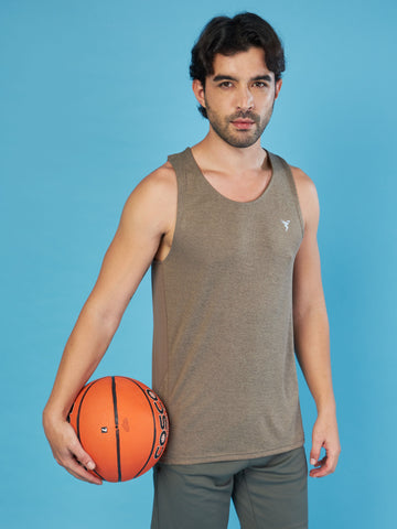 Men Melange Slim Fit Round Neck Sports Innerwear Vest with DOUBLE COOL