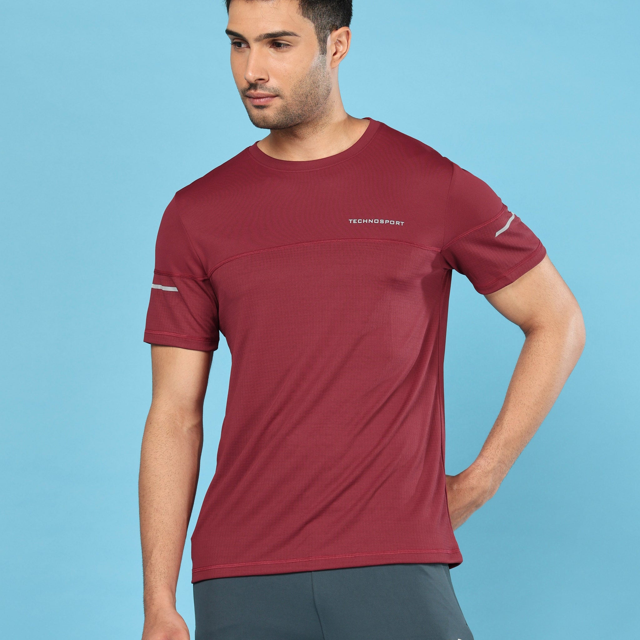 Men Solid Slim Fit Crew Neck T-shirt with DOUBLE COOL