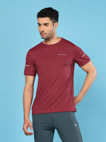 Men Solid Slim Fit Crew Neck T-shirt with DOUBLE COOL