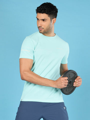 Men Solid Slim Fit Crew Neck T-shirt with DOUBLE COOL