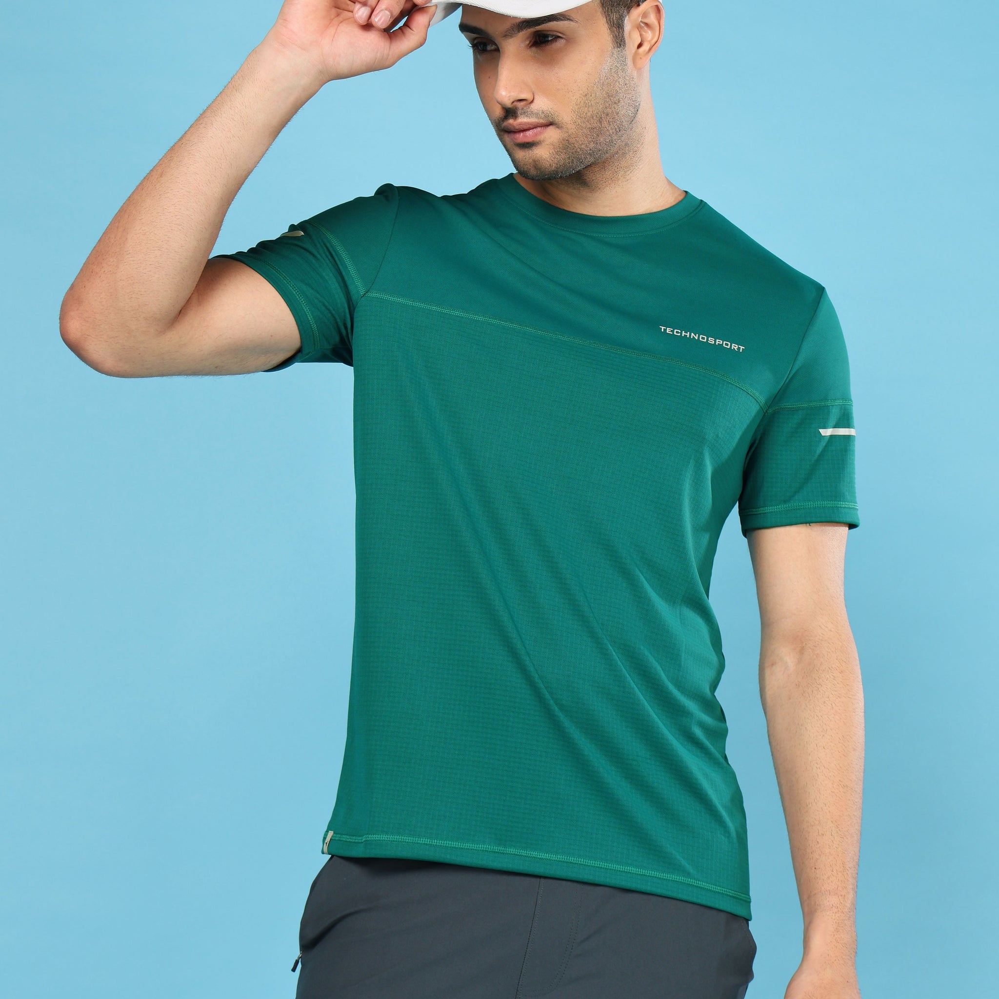 Men Solid Slim Fit Crew Neck T-shirt with DOUBLE COOL