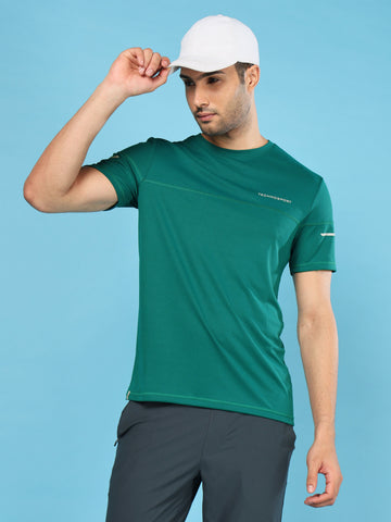 Men Solid Slim Fit Crew Neck T-shirt with DOUBLE COOL