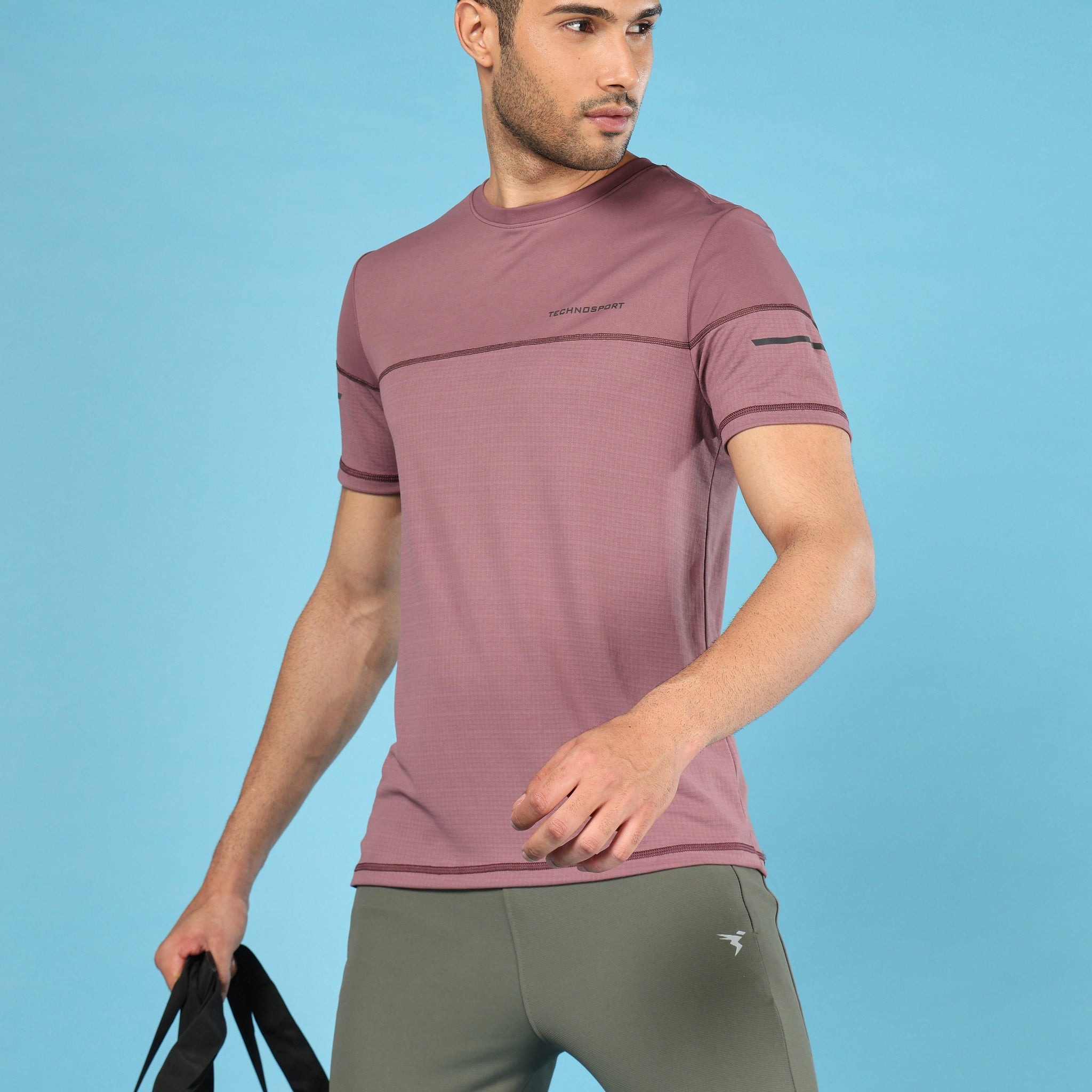 Men Solid Slim Fit Crew Neck T-shirt with DOUBLE COOL