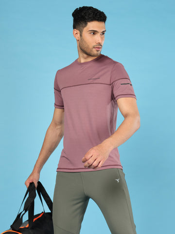 Men Solid Slim Fit Crew Neck T-shirt with DOUBLE COOL