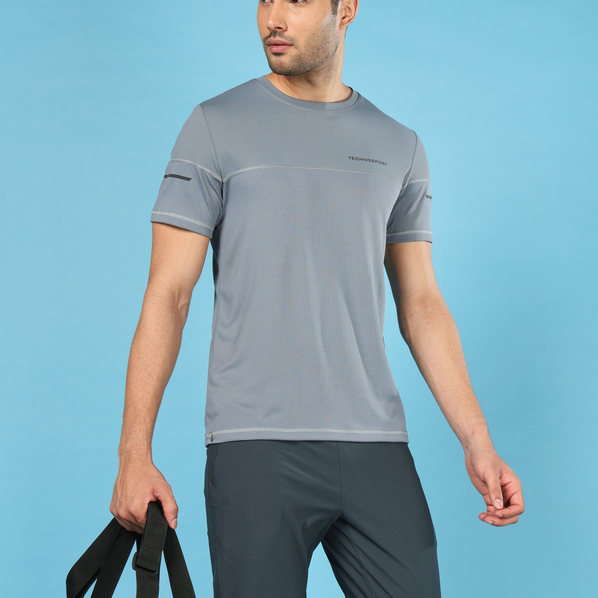 Men Solid Slim Fit Crew Neck T-shirt with DOUBLE COOL