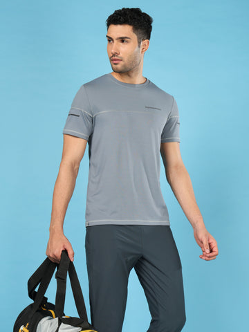 Men Solid Slim Fit Crew Neck T-shirt with DOUBLE COOL