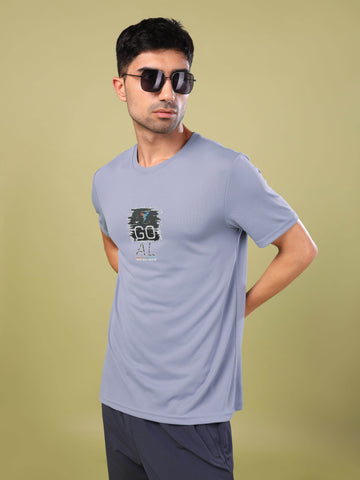 Men Printed Slim Fit Round Neck T-shirt with TECHNO COOL+