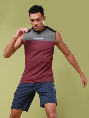 Men Colorblock Slim Fit Round Neck Sports Innerwear Vest with MATPIQ