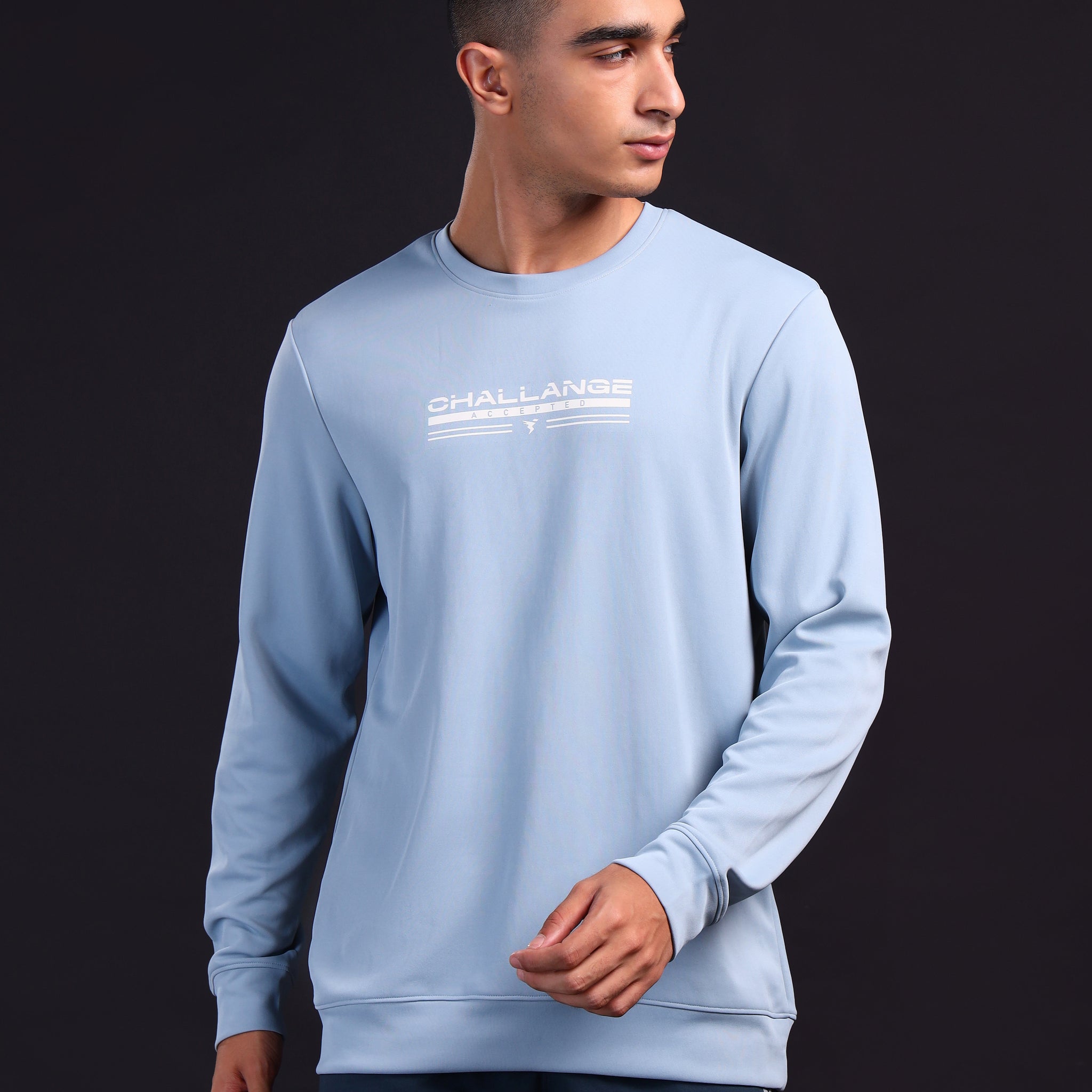 Men Printed Slim Fit Crew Neck Sweatshirt with ELASTO PLUS