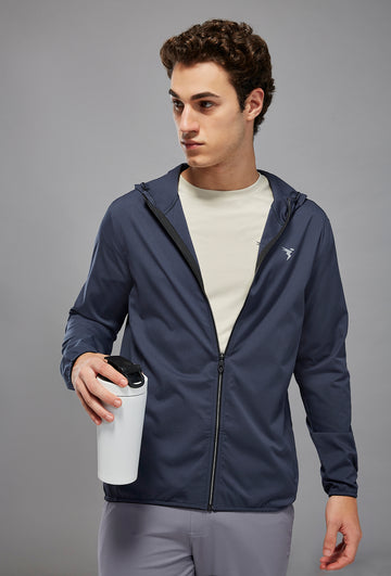 Men Solid Slim Fit Hooded Jacket with TS FLEXI