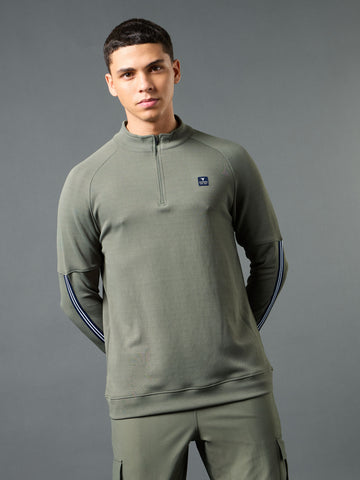 Men Solid Slim Fit Mock Neck Sweatshirt with ELASTO PLUS