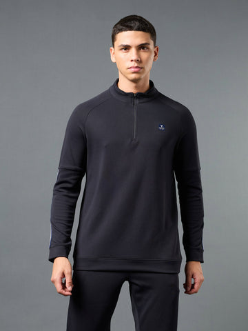 Men Solid Slim Fit Mock Neck Sweatshirt with ELASTO PLUS