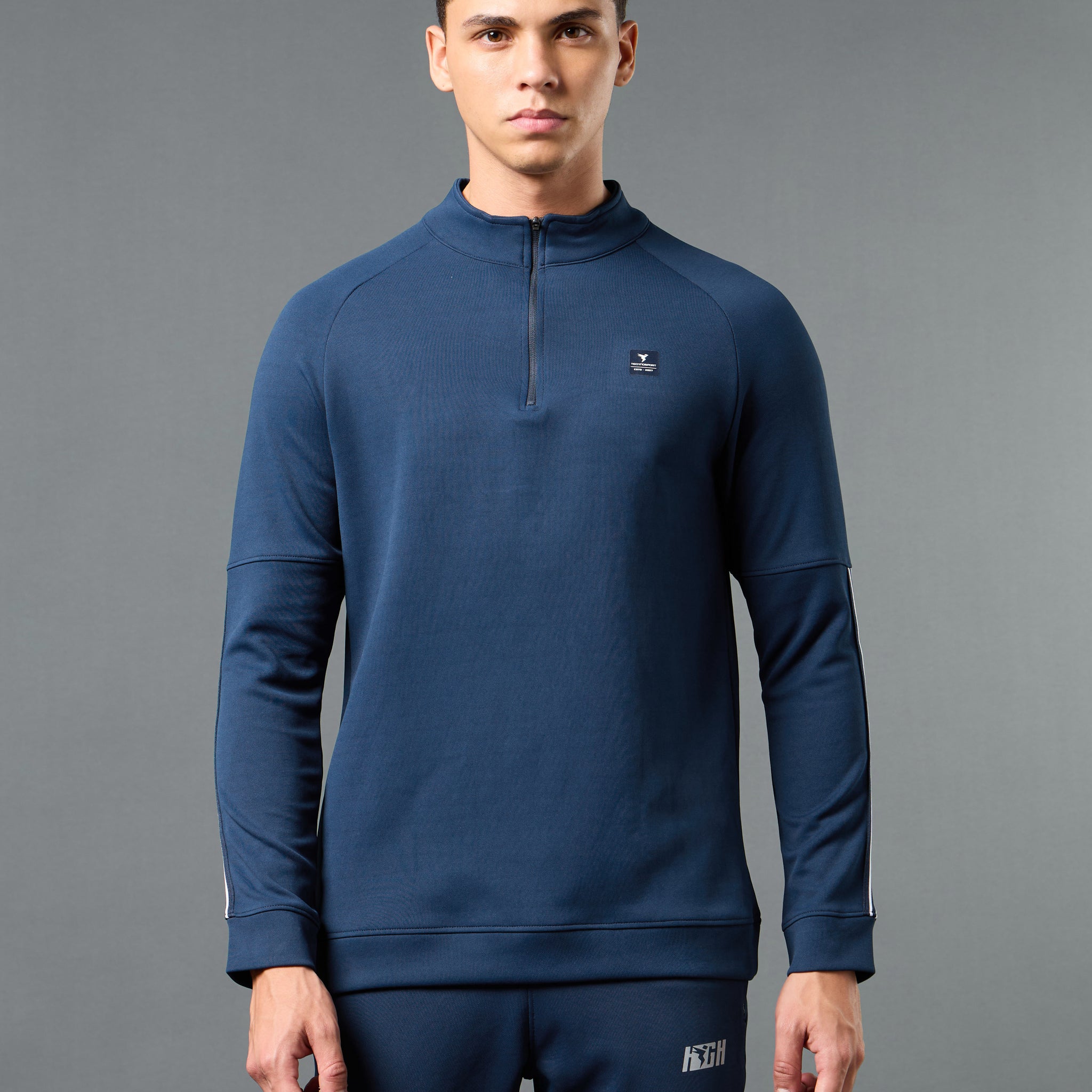 Men Solid Slim Fit Mock Neck Sweatshirt with ELASTO PLUS