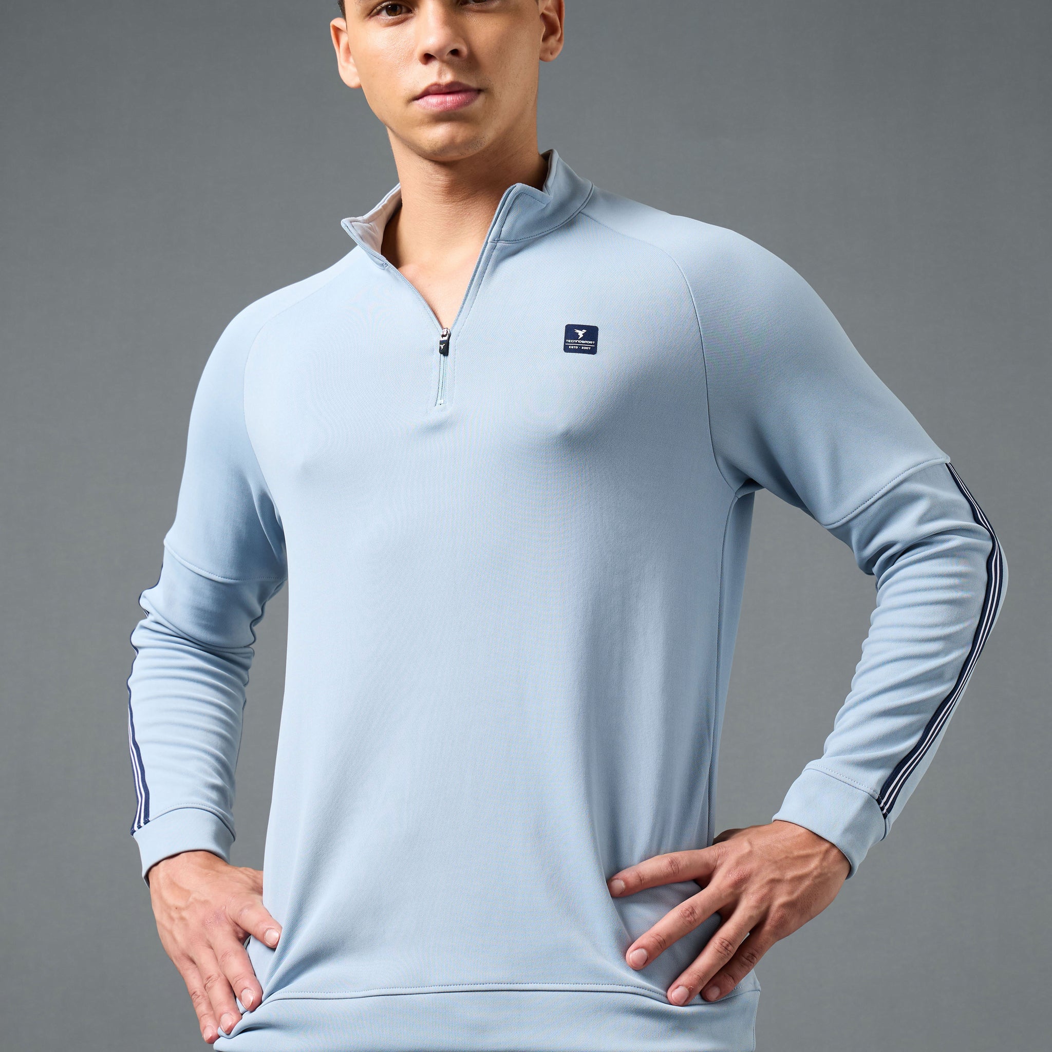 Men Solid Slim Fit Mock Neck Sweatshirt with ELASTO PLUS