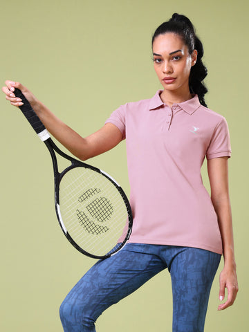 Women Solid Slim Fit Polo T-shirt with MATPIQ