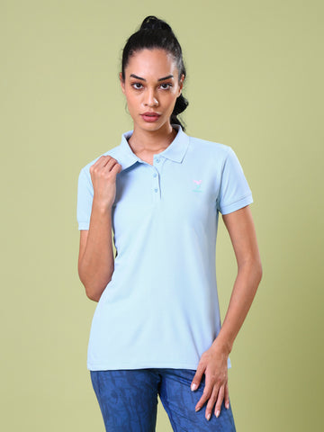 Women Solid Slim Fit Polo T-shirt with MATPIQ