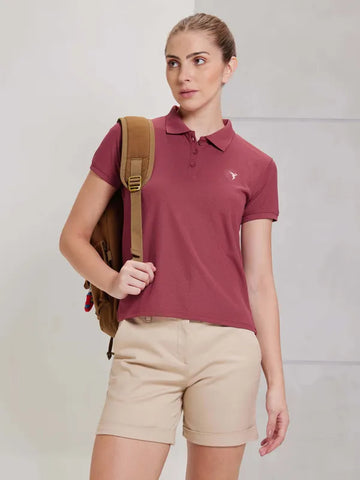 Women Solid Slim Fit Polo T-shirt with MATPIQ