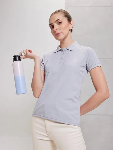 Women Solid Slim Fit Polo T-shirt with MATPIQ