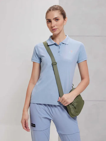 Women Solid Slim Fit Polo T-shirt with MATPIQ