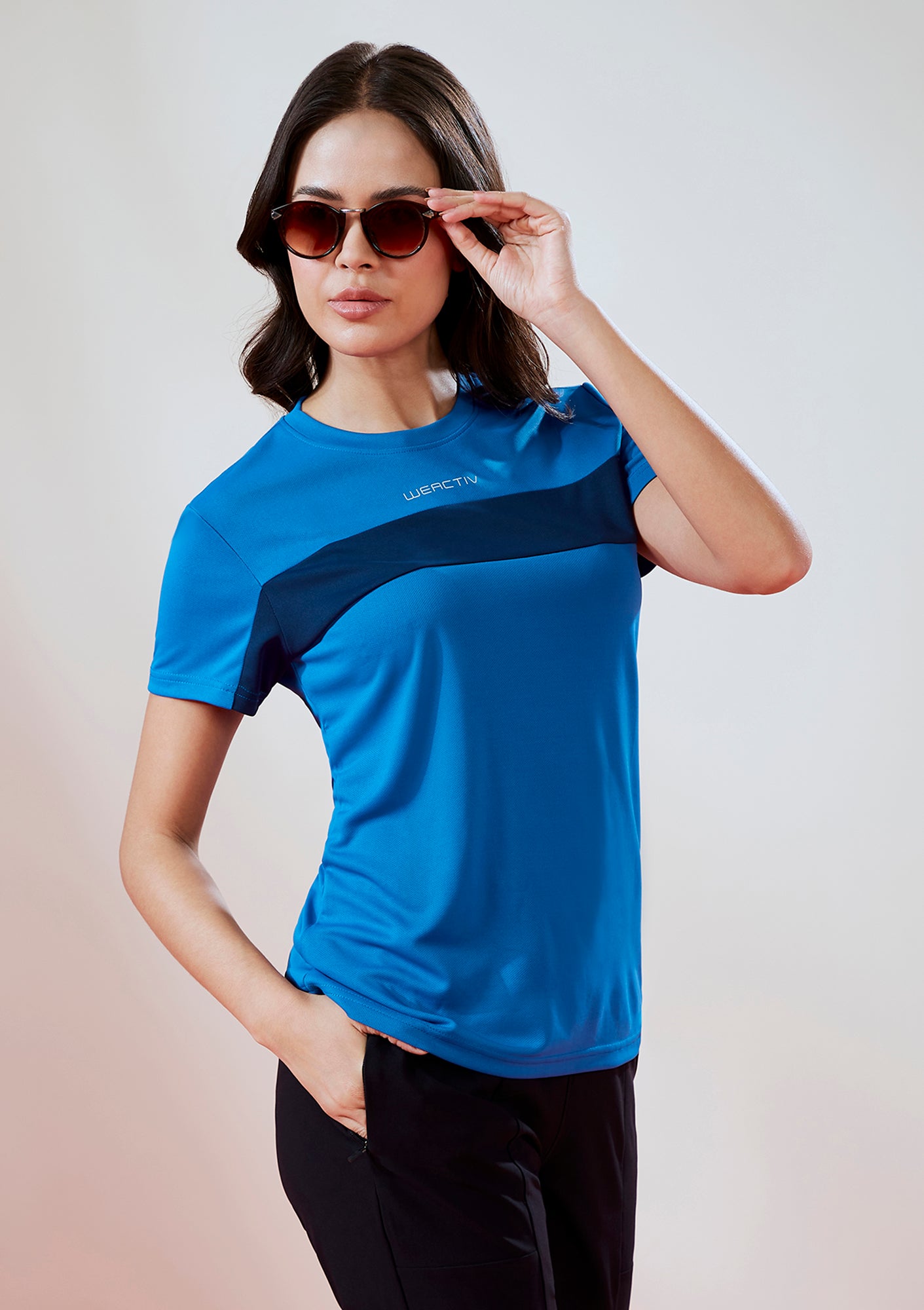 Women Solid Slim Fit Round Neck T-shirt with TECHNO COOL