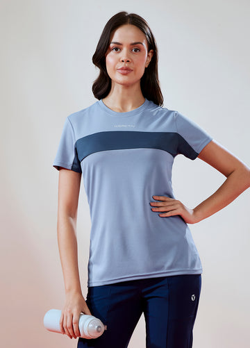 Women Solid Slim Fit Round Neck T-shirt with TECHNO COOL