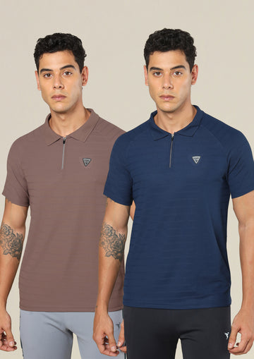 Men Self Design Regular Fit Combo of 2 Polo T-shirt