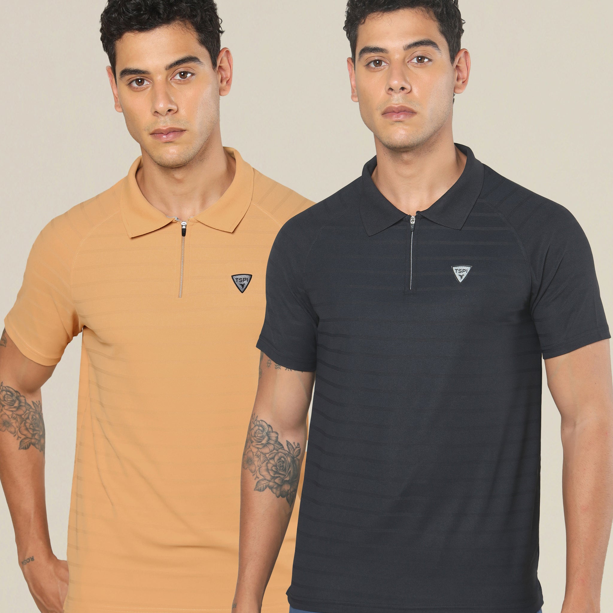 Men Self Design Regular Fit Combo of 2 Polo T-shirt