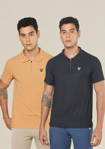 Men Self Design Regular Fit Combo of 2 Polo T-shirt