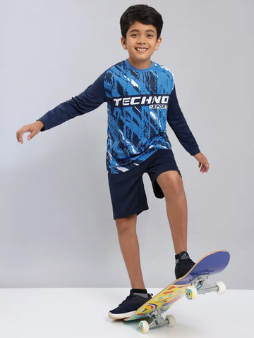 Boys Printed Slim Fit Crew Neck T-shirt with TECHNO COOL+