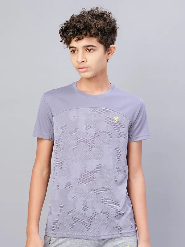 Boys Self Design Slim Fit Crew Neck T-shirt with VENTMESH