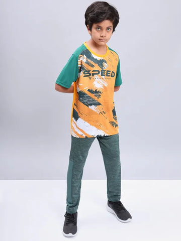 Boys Printed Slim Fit Crew Neck T-shirt with TECHNOLITE