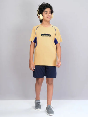 Boys Printed Slim Fit Crew Neck T-shirt with TECHNO COOL+