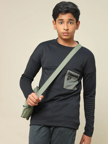 Boys Solid Slim Fit Crew Neck Pullover with TECHNO DRY