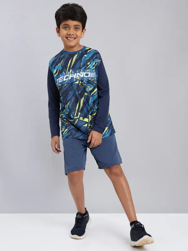 Boys Printed Slim Fit Crew Neck T-shirt with TECHNO COOL+