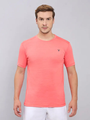 Men Solid Slim Fit Crew Neck T-shirt with DOUBLE COOL