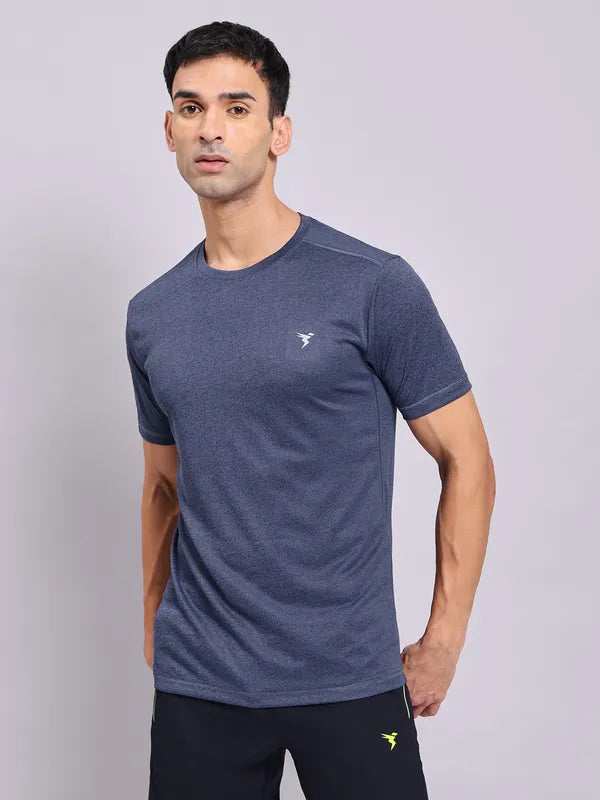 Men Solid Slim Fit Crew Neck T-shirt with DOUBLE COOL