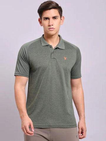 Men Melange Slim Fit Polo T-shirt with DOUBLE COOL