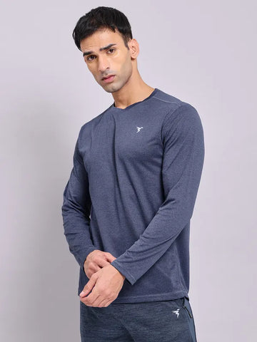 Men Melange Slim Fit Crew Neck T-shirt with DOUBLE COOL