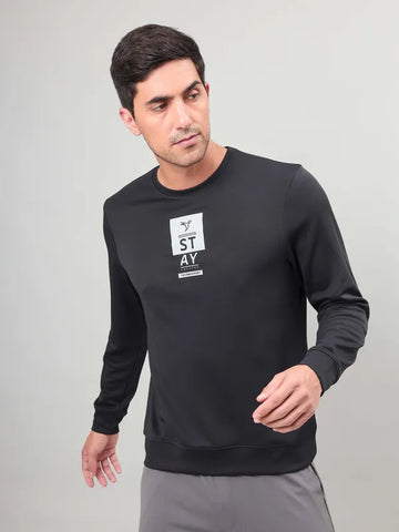 Men Printed Slim Fit Crew Neck Sweatshirt with ELASTO PLUS